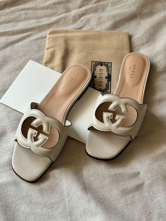 Stylish Cut-Out Leather Slide Sandals - Faizah Outlet