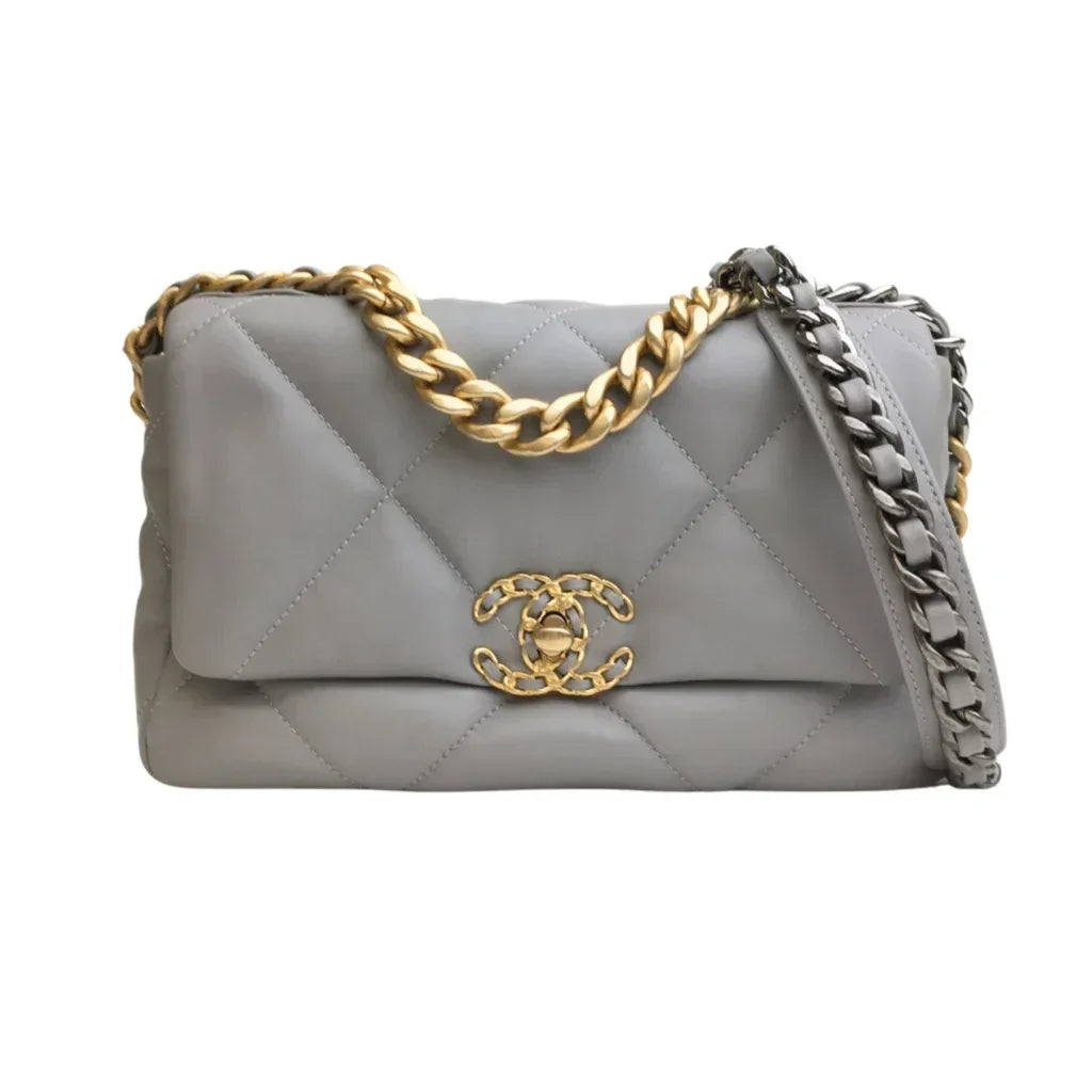 Medium Grey Lambskin 19 Flap Bag - Faizah Outlet