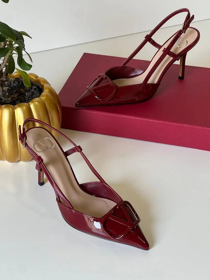 Studded Leather Heels - Faizah Outlet