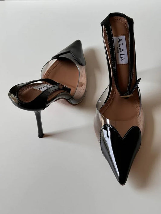 Sculpted Leather Heels - Faizah Outlet