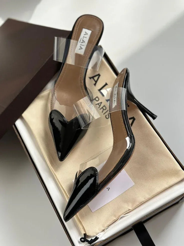 Sculpted Leather Heels - Faizah Outlet