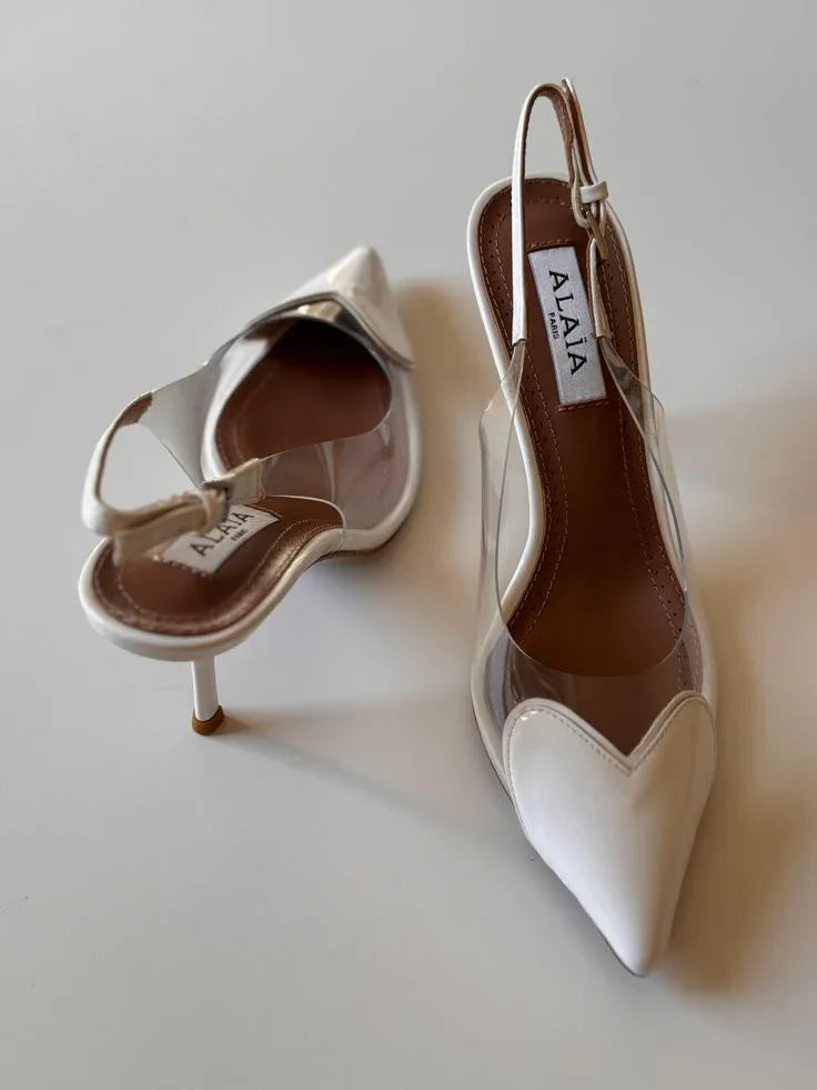 Sculpted Leather Heels - Faizah Outlet