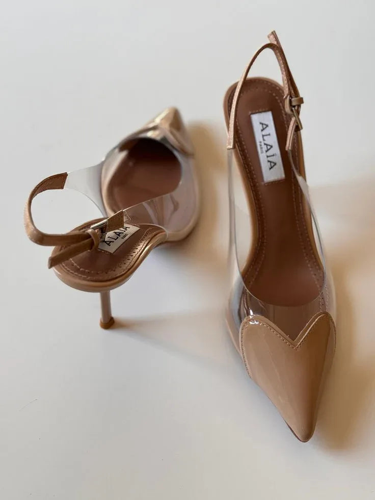 Sculpted Leather Heels - Faizah Outlet