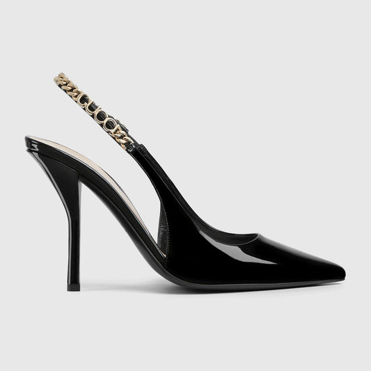 Luxury Patent Leather Chain-Link Pumps - Faizah Outlet