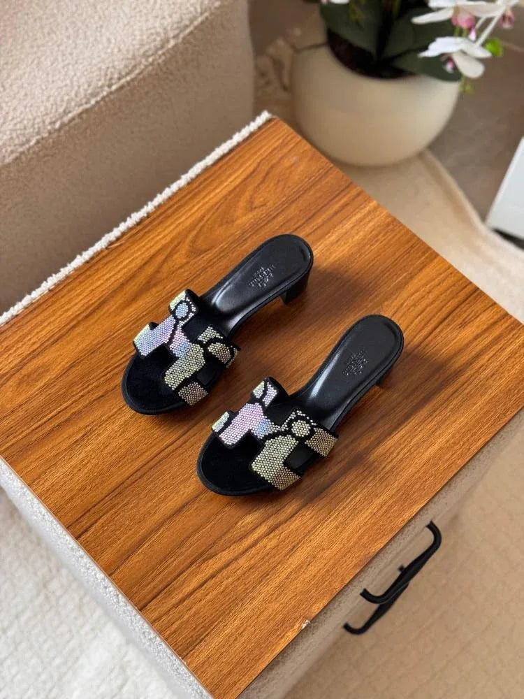 Rhinestone Slide Heels - Faizah Outlet